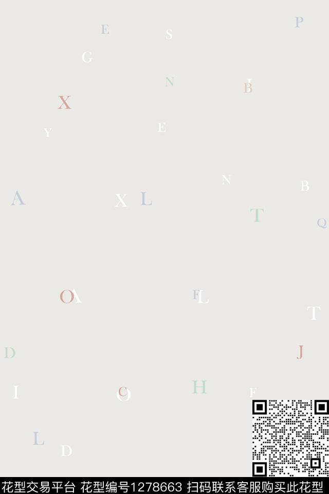 卡通字母灰色底传统印花华亿平台下载（图片编号: 1278663） - 瓦栏（Walan）