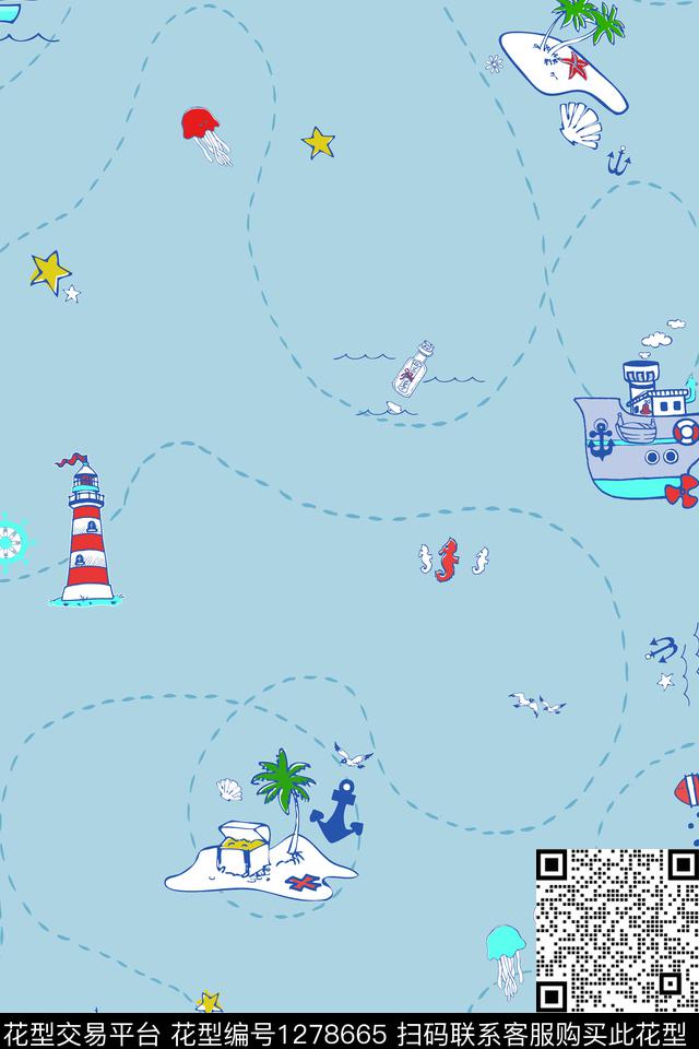 卡通航海彩底花卉传统印花华亿平台下载（图片编号: 1278665） - 瓦栏（Walan）