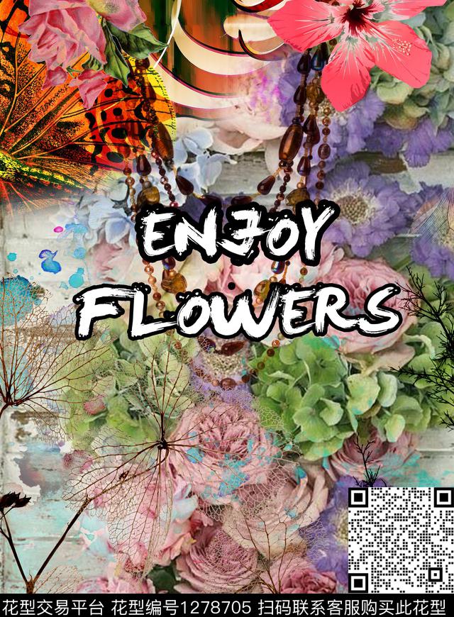 花卉字母定位花数码印花华亿平台下载（图片编号: 1278705） - 瓦栏（Walan）