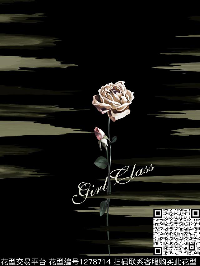 玫瑰花胸前独幅Fei-男装传统印花华亿平台下载（图片编号: 1278714） - 瓦栏（Walan）