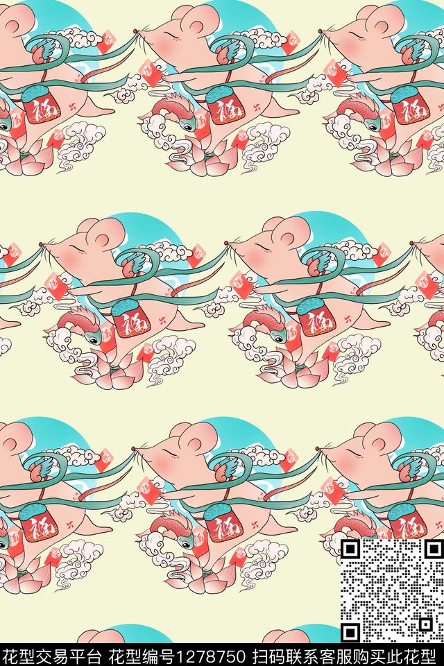 小清新可爱卡通国潮风传统印花华亿平台下载（图片编号: 1278750） - 瓦栏（Walan）