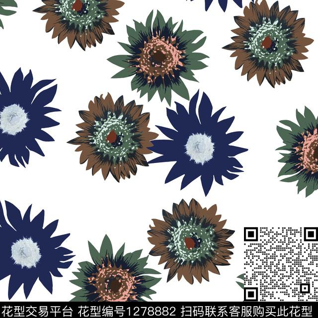 花卉白底花抽象传统印花华亿平台下载（图片编号: 1278882） - 瓦栏（Walan）