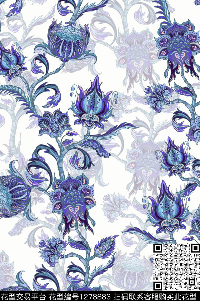 日本民族风花卉数码印花华亿平台下载（图片编号: 1278883） - 瓦栏（Walan）