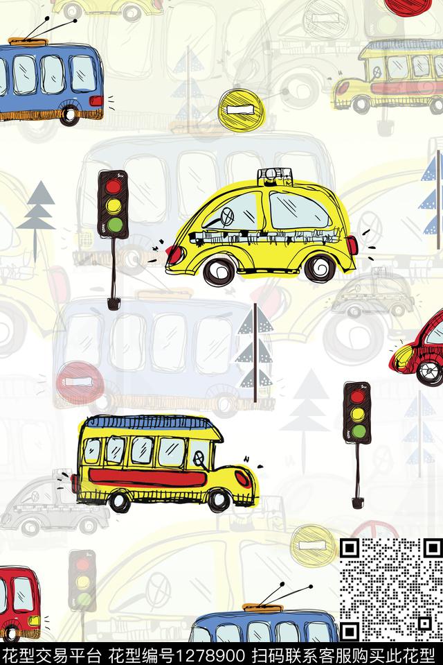简约卡通小汽车传统印花华亿平台下载（图片编号: 1278900） - 瓦栏（Walan）