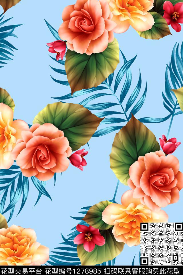 花卉大牌风民族风数码印花华亿平台下载（图片编号: 1278985） - 瓦栏（Walan）