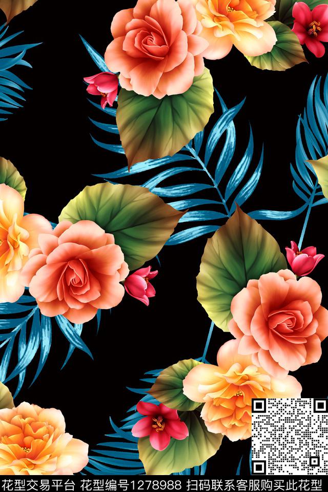 花卉大牌风民族风数码印花华亿平台下载（图片编号: 1278988） - 瓦栏（Walan）
