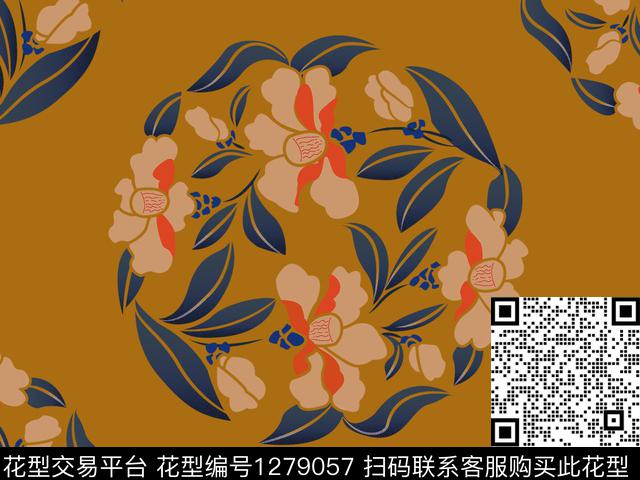 团花花卉民族感散点排列数码印花华亿平台下载（图片编号: 1279057） - 瓦栏（Walan）