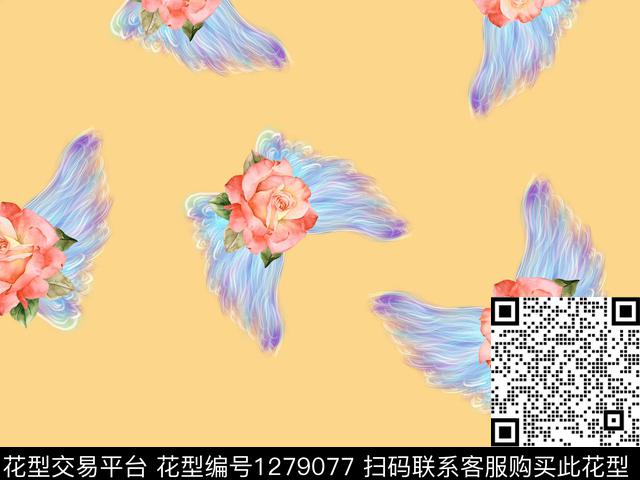 花心天使玫瑰天使天使的翅膀数码印花华亿平台下载（图片编号: 1279077） - 瓦栏（Walan）
