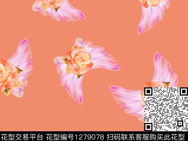 花心天使玫瑰天使天使的翅膀数码印花华亿平台下载（图片编号: 1279078） - 瓦栏（Walan）