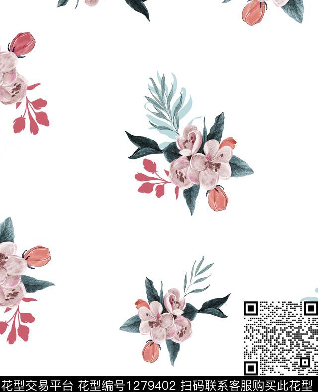 花卉小碎花手绘花卉数码印花华亿平台下载（图片编号: 1279402） - 瓦栏（Walan）