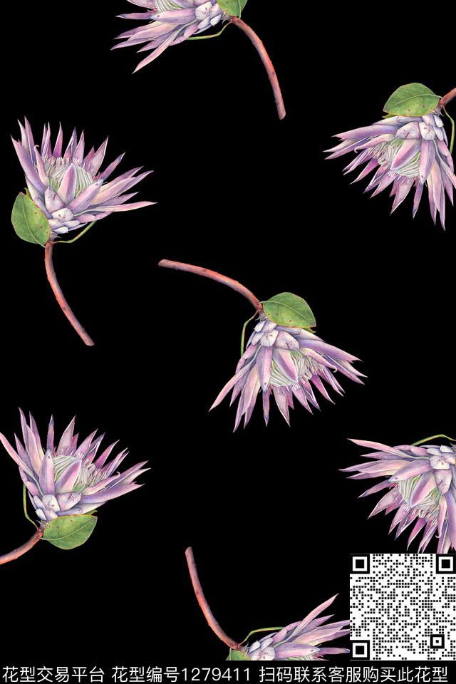 花卉大牌风植物数码印花华亿平台下载（图片编号: 1279411） - 瓦栏（Walan）