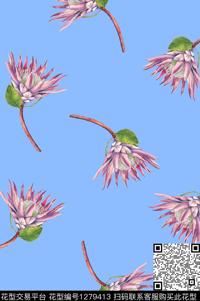 花卉大牌风植物数码印花华亿平台下载（图片编号: 1279413） - 瓦栏（Walan）