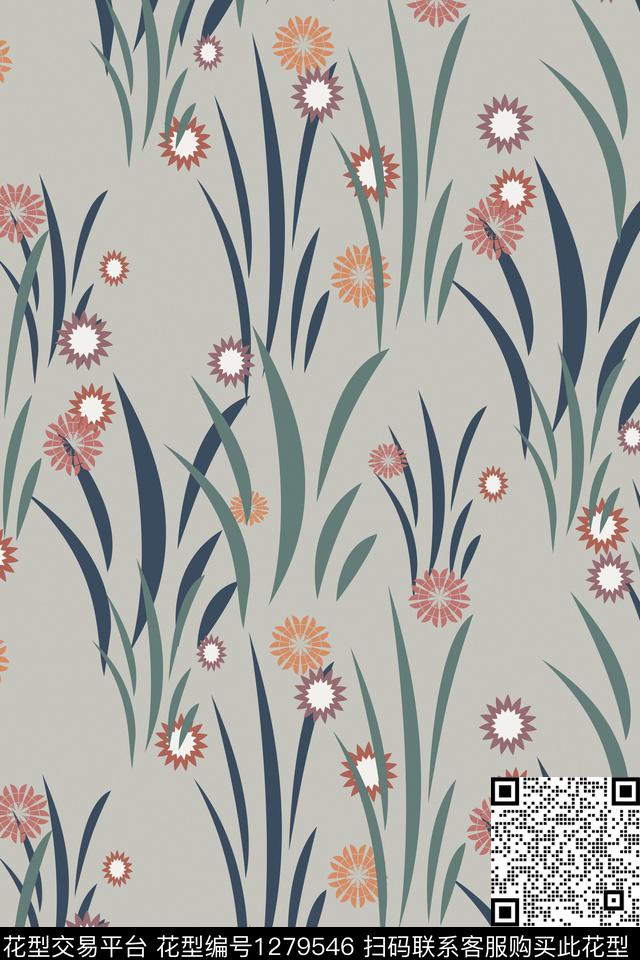 女装褪色花卉家居服传统印花华亿平台下载（图片编号: 1279546） - 瓦栏（Walan）