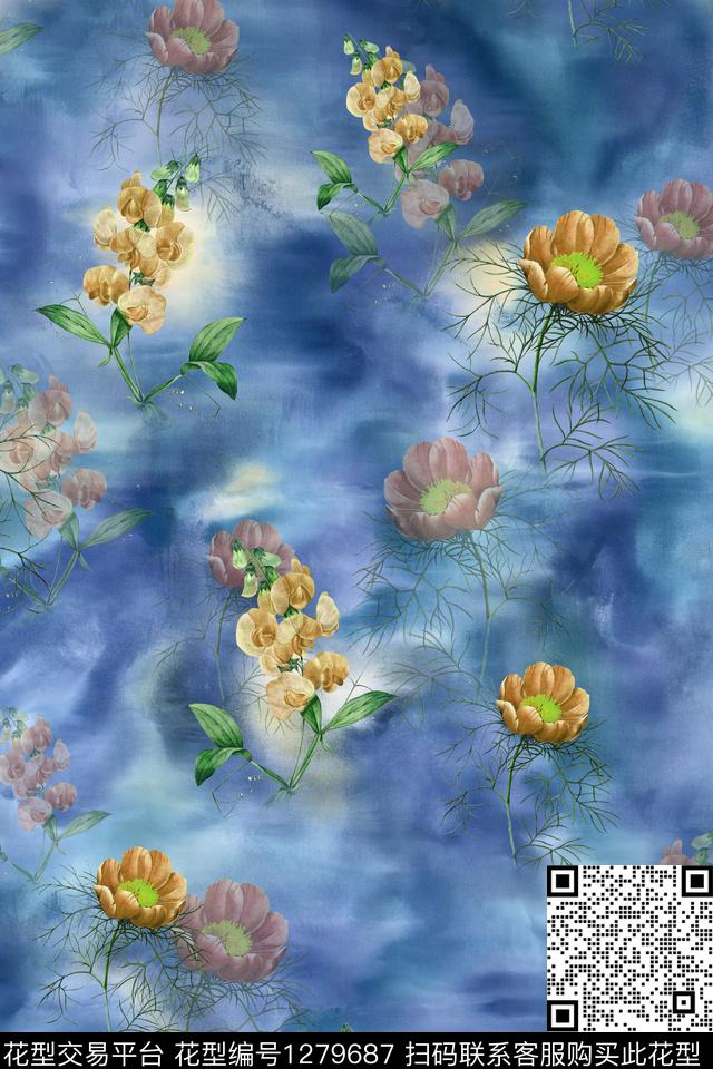 女装连衣裙花卉数码印花华亿平台下载（图片编号: 1279687） - 瓦栏（Walan）