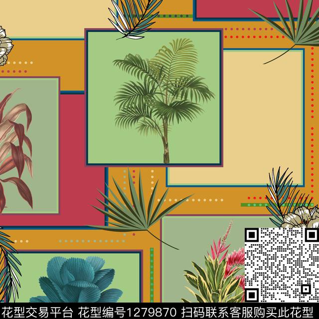 数码华亿平台几何热带叶数码印花华亿平台下载（图片编号: 1279870） - 瓦栏（Walan）