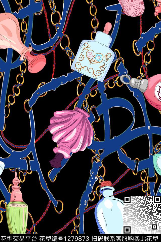 香水瓶佩斯利花卉数码印花华亿平台下载（图片编号: 1279873） - 瓦栏（Walan）