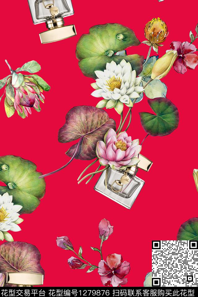 香水瓶佩斯利花卉数码印花华亿平台下载（图片编号: 1279876） - 瓦栏（Walan）