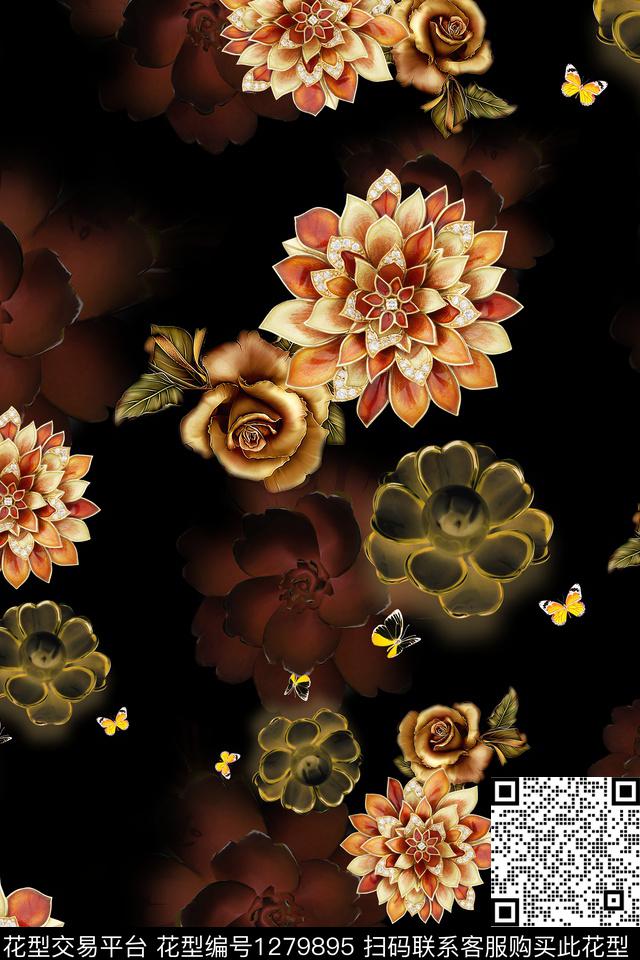 女装连衣裙花卉数码印花华亿平台下载（图片编号: 1279895） - 瓦栏（Walan）