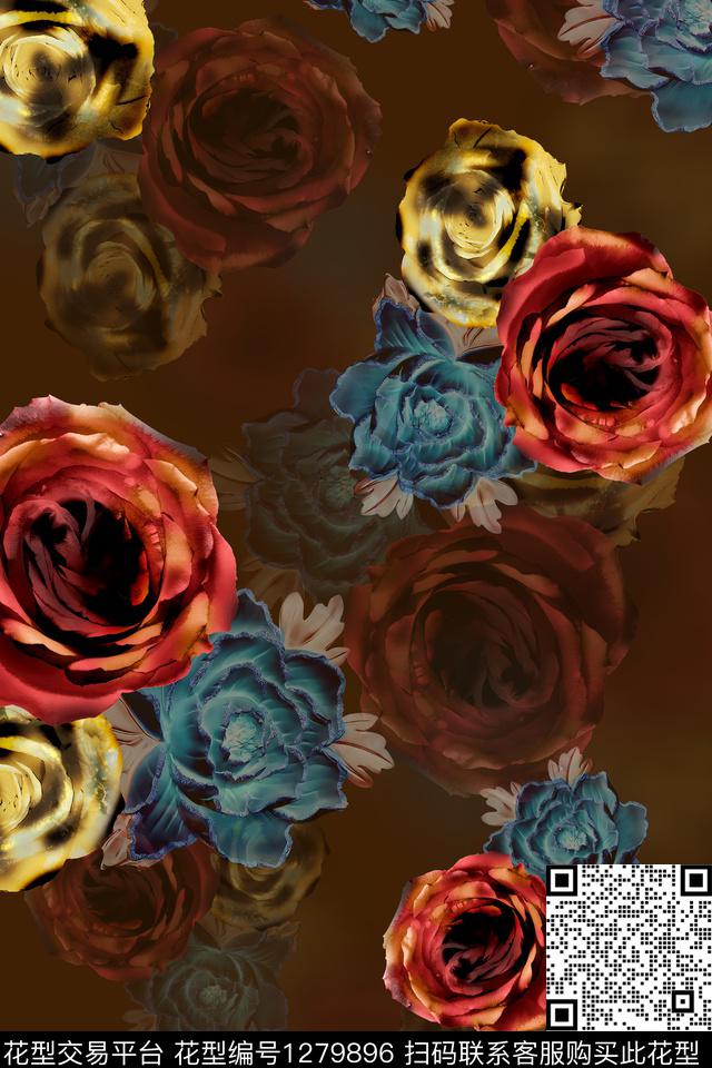 女装连衣裙花卉数码印花华亿平台下载（图片编号: 1279896） - 瓦栏（Walan）