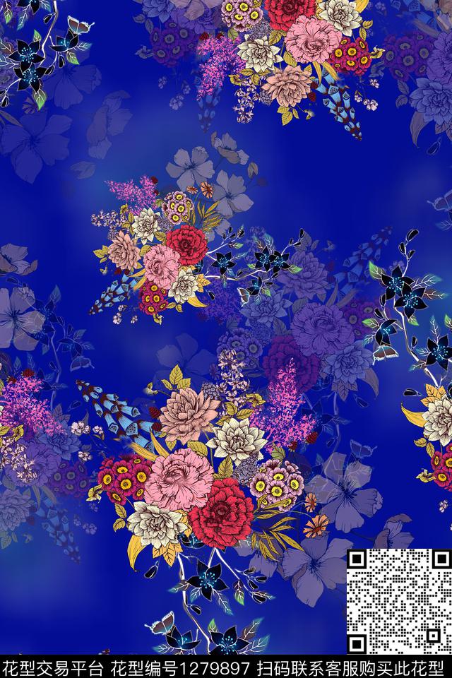 女装连衣裙花卉数码印花华亿平台下载（图片编号: 1279897） - 瓦栏（Walan）