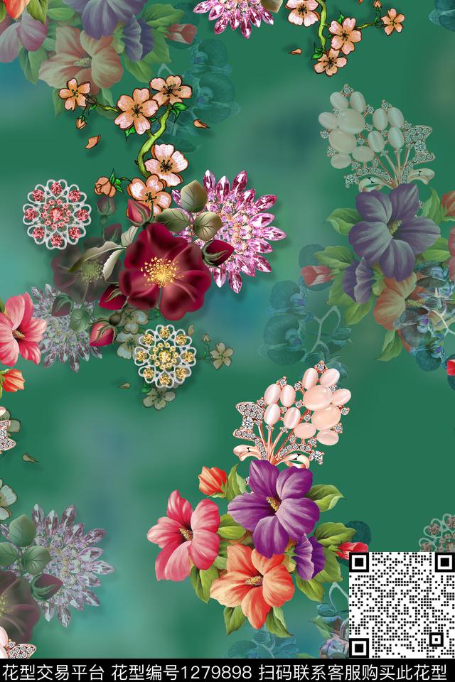 女装连衣裙花卉数码印花华亿平台下载（图片编号: 1279898） - 瓦栏（Walan）