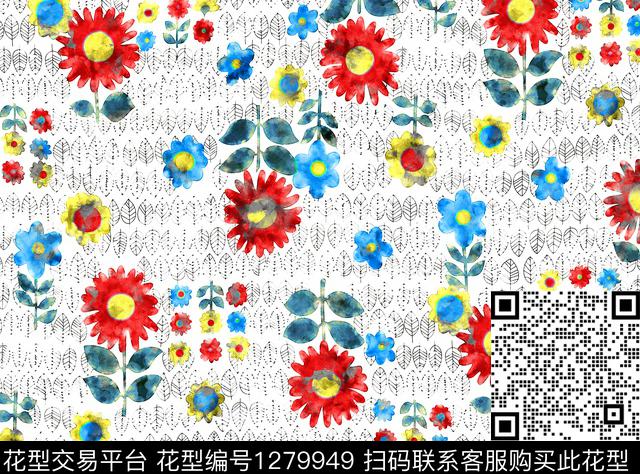 花卉手绘艺术绘画数码印花华亿平台下载（图片编号: 1279949） - 瓦栏（Walan）