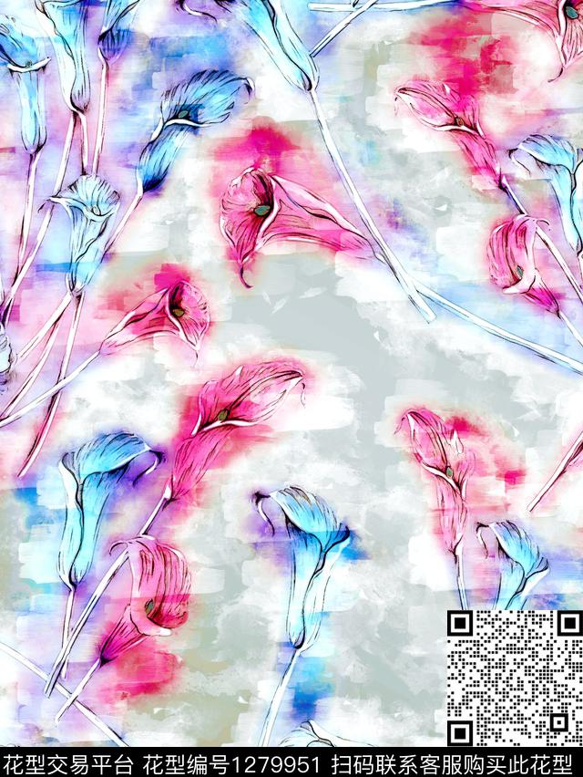 花卉手绘速写草图数码印花华亿平台下载（图片编号: 1279951） - 瓦栏（Walan）