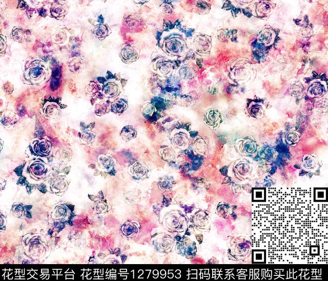 水彩花卉手绘数码印花华亿平台下载（图片编号: 1279953） - 瓦栏（Walan）