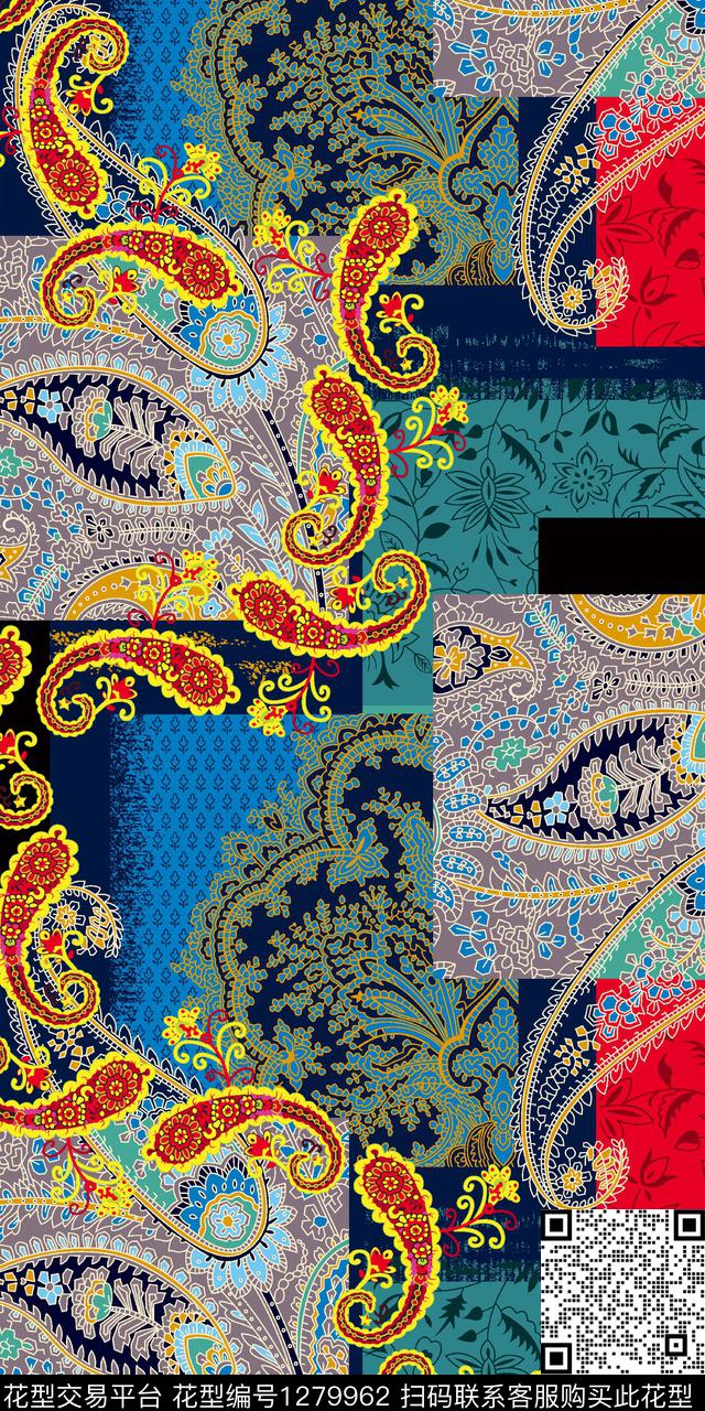 矢量创意民族风数码印花华亿平台下载（图片编号: 1279962） - 瓦栏（Walan）