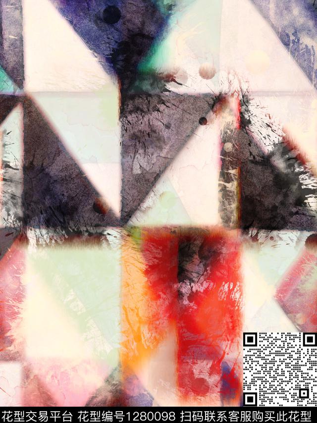 水彩手绘几何数码印花华亿平台下载（图片编号: 1280098） - 瓦栏（Walan）