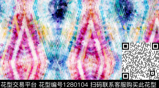 水彩几何手绘数码印花华亿平台下载（图片编号: 1280104） - 瓦栏（Walan）