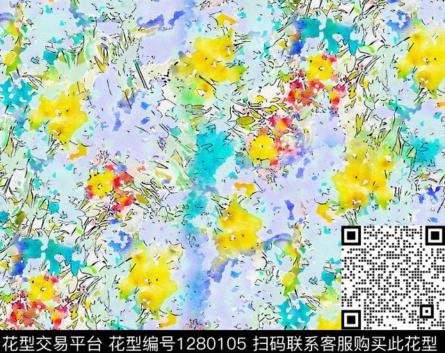 水彩抽象手绘数码印花华亿平台下载（图片编号: 1280105） - 瓦栏（Walan）