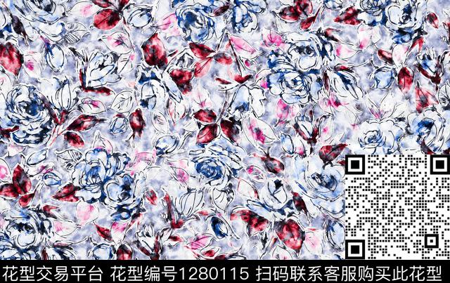 花卉手绘艺术绘画数码印花华亿平台下载（图片编号: 1280115） - 瓦栏（Walan）