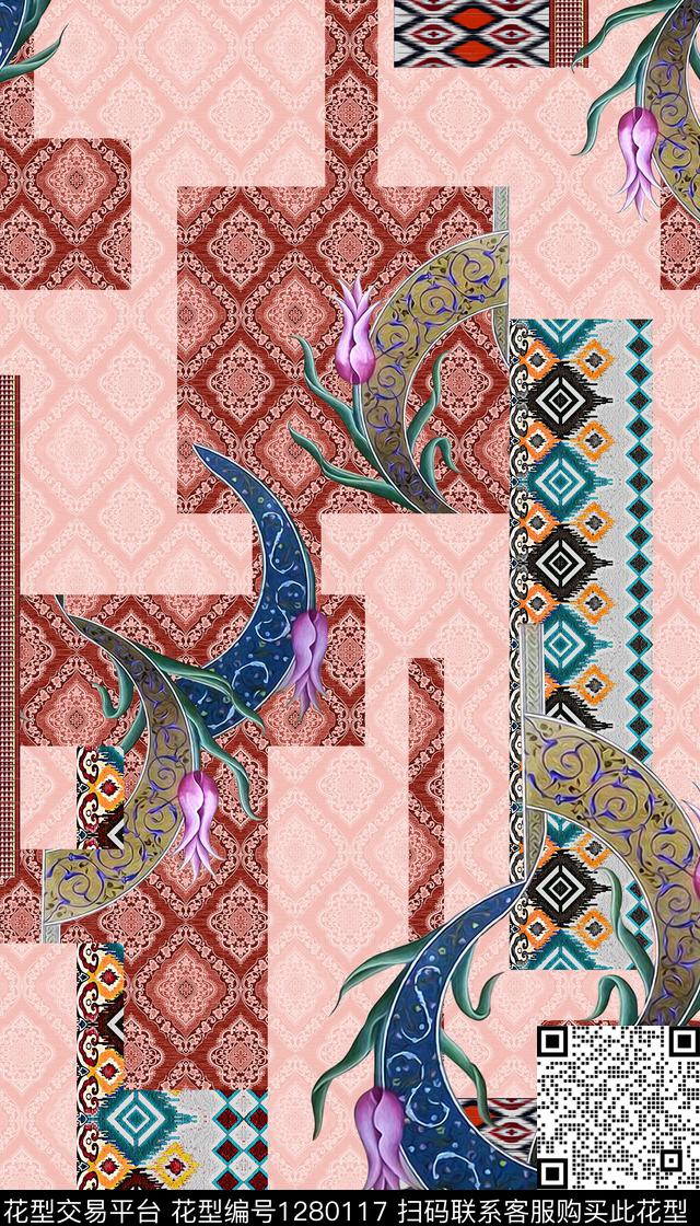 几何民族风混合拼接数码印花华亿平台下载（图片编号: 1280117） - 瓦栏（Walan）