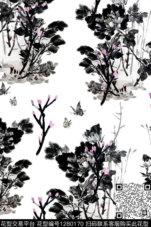 旗袍水墨风传统华亿平台数码印花华亿平台下载（图片编号: 1280170） - 瓦栏（Walan）