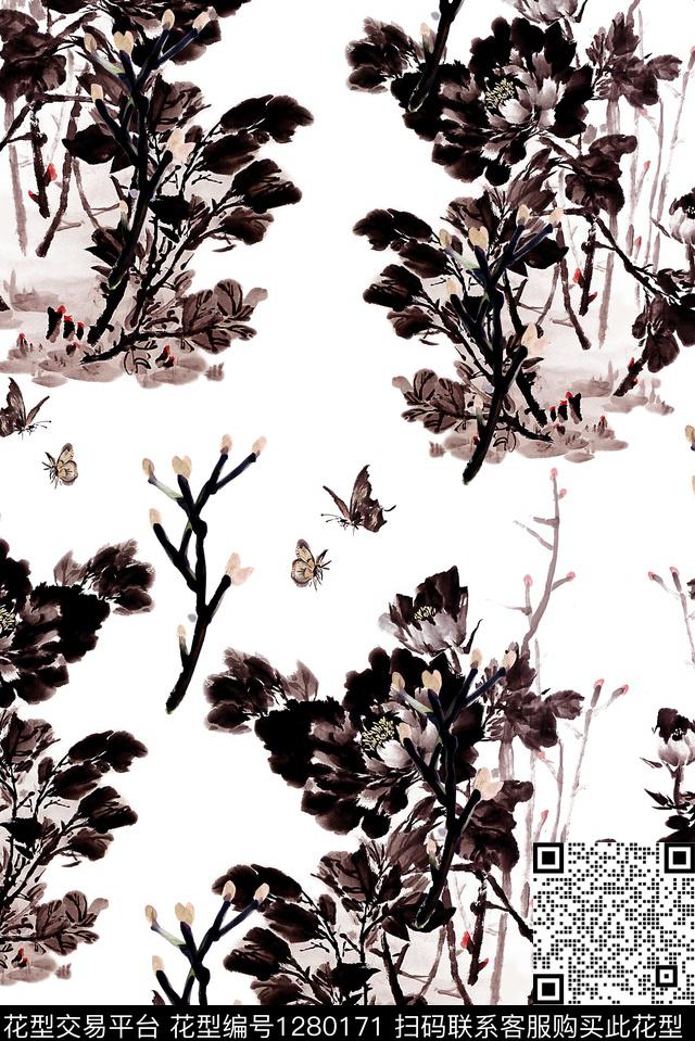 旗袍水墨风传统华亿平台数码印花华亿平台下载（图片编号: 1280171） - 瓦栏（Walan）