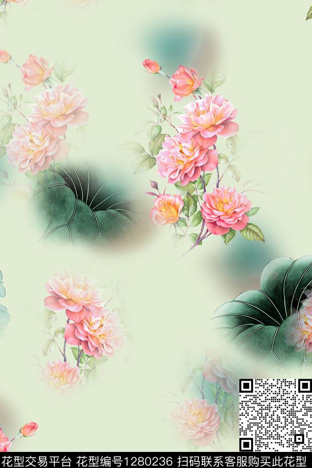 女装连衣裙花卉数码印花华亿平台下载（图片编号: 1280236） - 瓦栏（Walan）