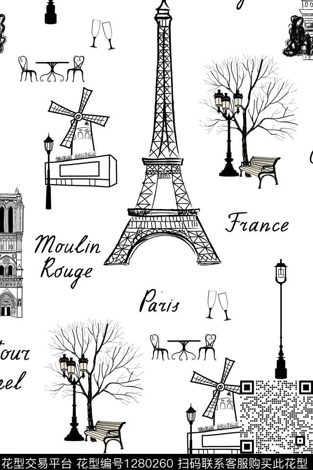 欧洲素描风景景观传统印花华亿平台下载（图片编号: 1280260） - 瓦栏（Walan）