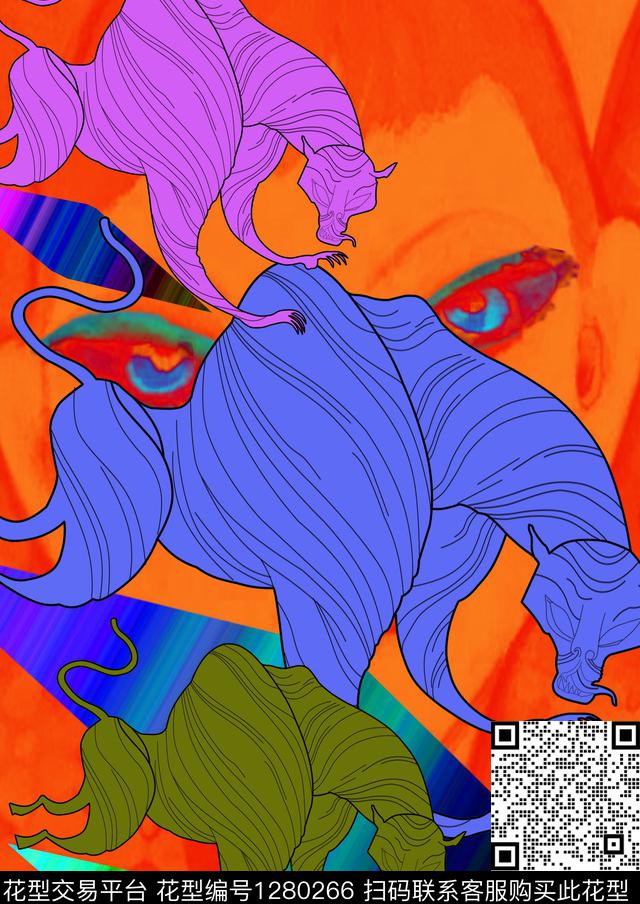 卡通动物复古大牌风数码印花华亿平台下载（图片编号: 1280266） - 瓦栏（Walan）