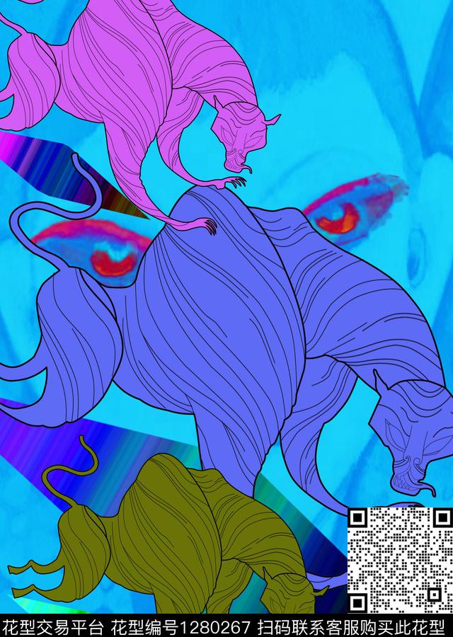 卡通动物复古大牌风传统印花华亿平台下载（图片编号: 1280267） - 瓦栏（Walan）