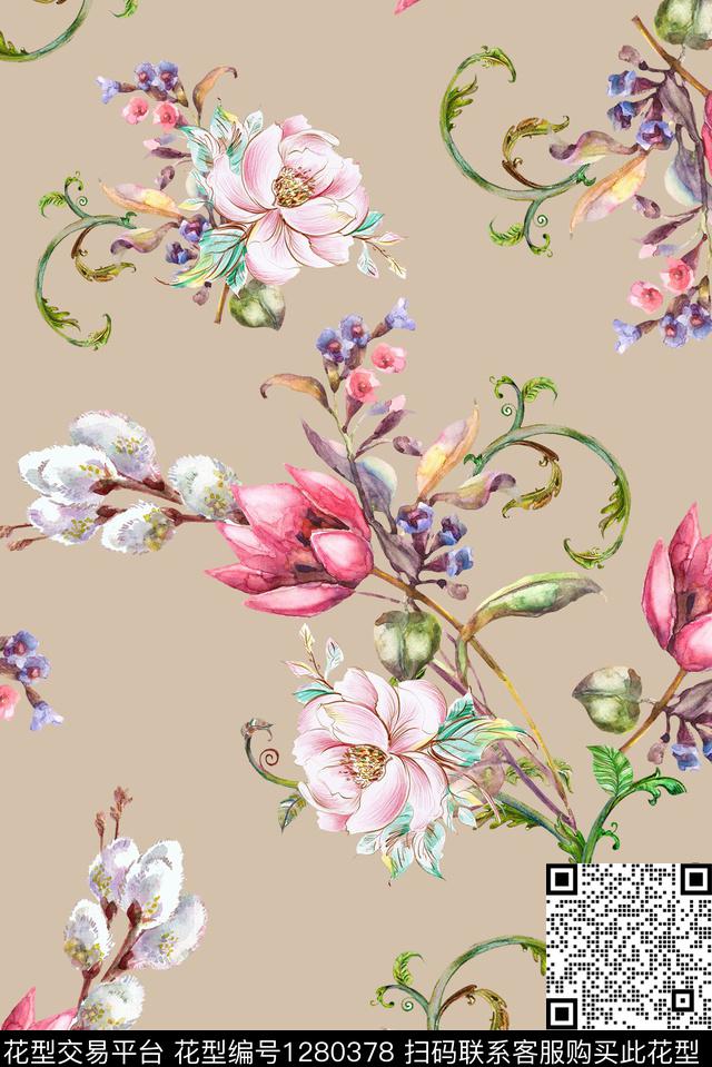 花卉绿植树叶大牌风数码印花华亿平台下载（图片编号: 1280378） - 瓦栏（Walan）