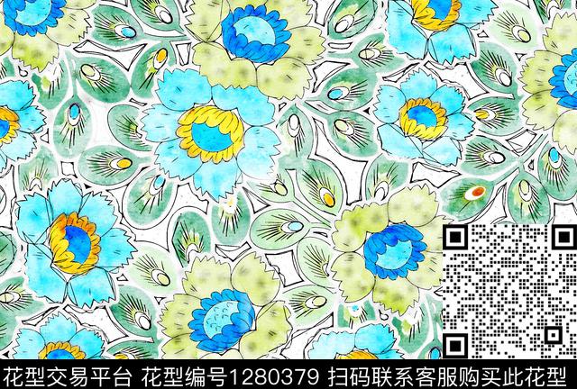 水彩花卉手绘数码印花华亿平台下载（图片编号: 1280379） - 瓦栏（Walan）
