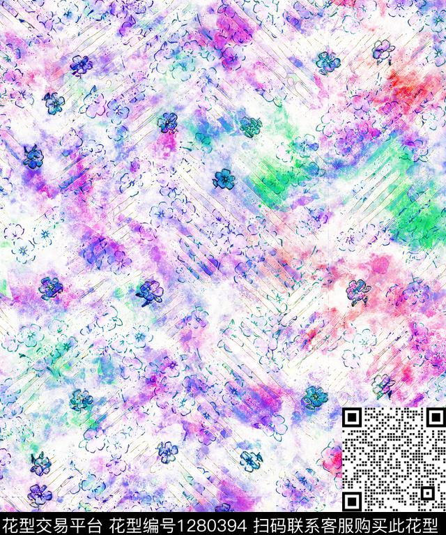 水彩花卉手绘数码印花华亿平台下载（图片编号: 1280394） - 瓦栏（Walan）
