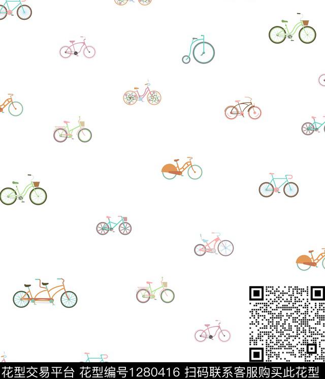 白底花自行车传统印花华亿平台下载（图片编号: 1280416） - 瓦栏（Walan）