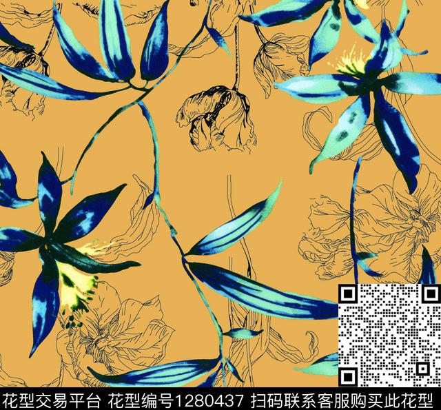 女装扎染华亿平台花卉数码印花华亿平台下载（图片编号: 1280437） - 瓦栏（Walan）
