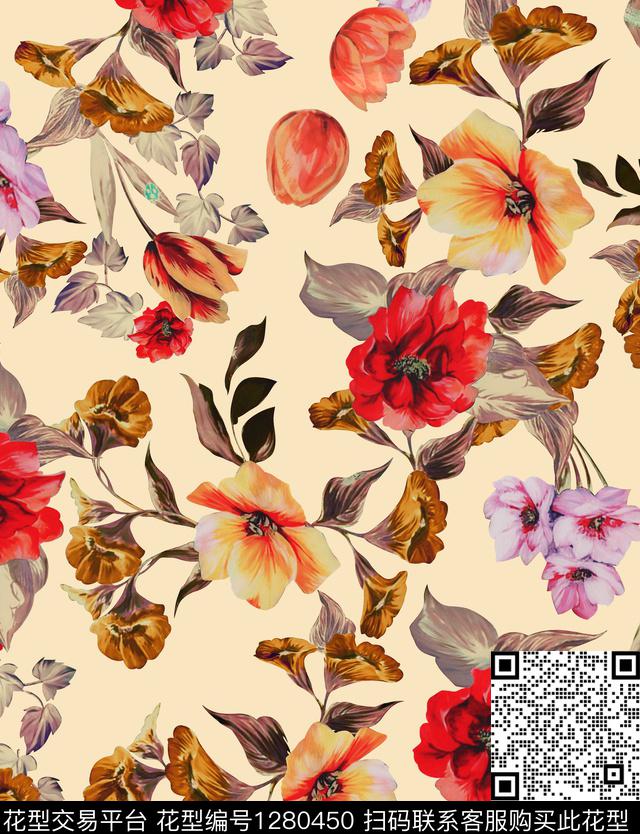 数码华亿平台花卉大牌风数码印花华亿平台下载（图片编号: 1280450） - 瓦栏（Walan）