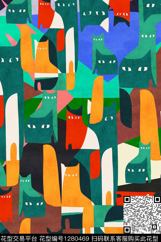几何抽象真丝数码印花华亿平台下载（图片编号: 1280469） - 瓦栏（Walan）