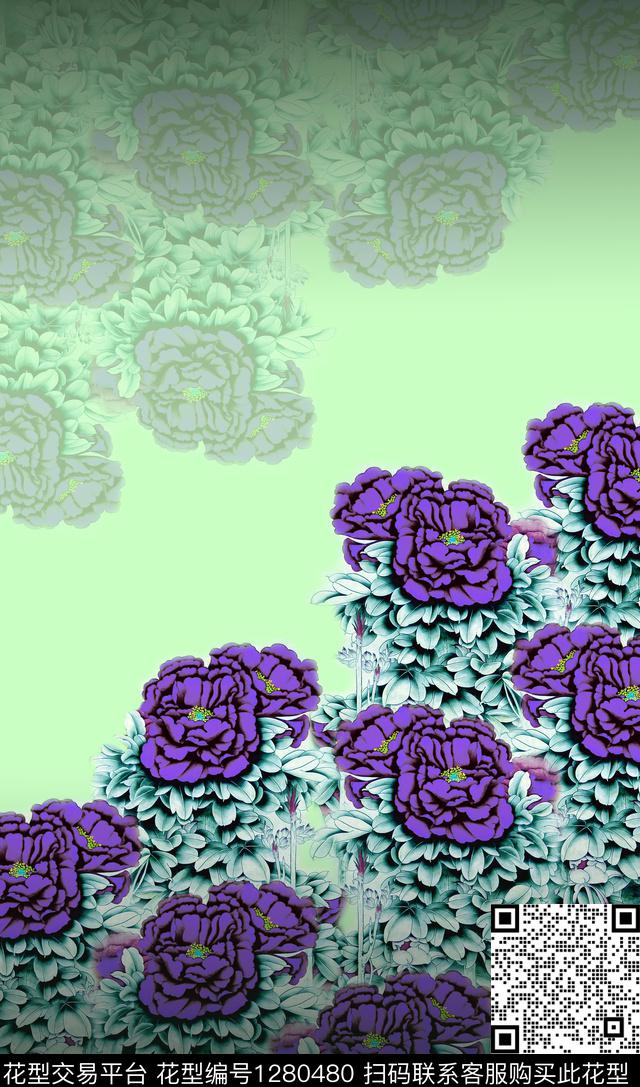 定位花传统华亿平台渐变数码印花华亿平台下载（图片编号: 1280480） - 瓦栏（Walan）