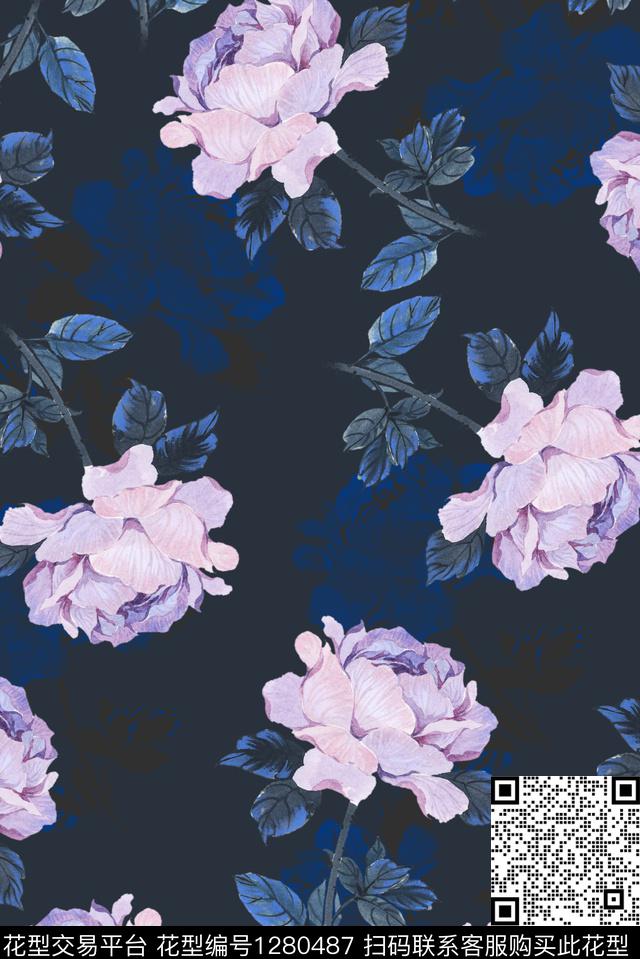 复古花卉春夏华亿平台数码印花华亿平台下载（图片编号: 1280487） - 瓦栏（Walan）