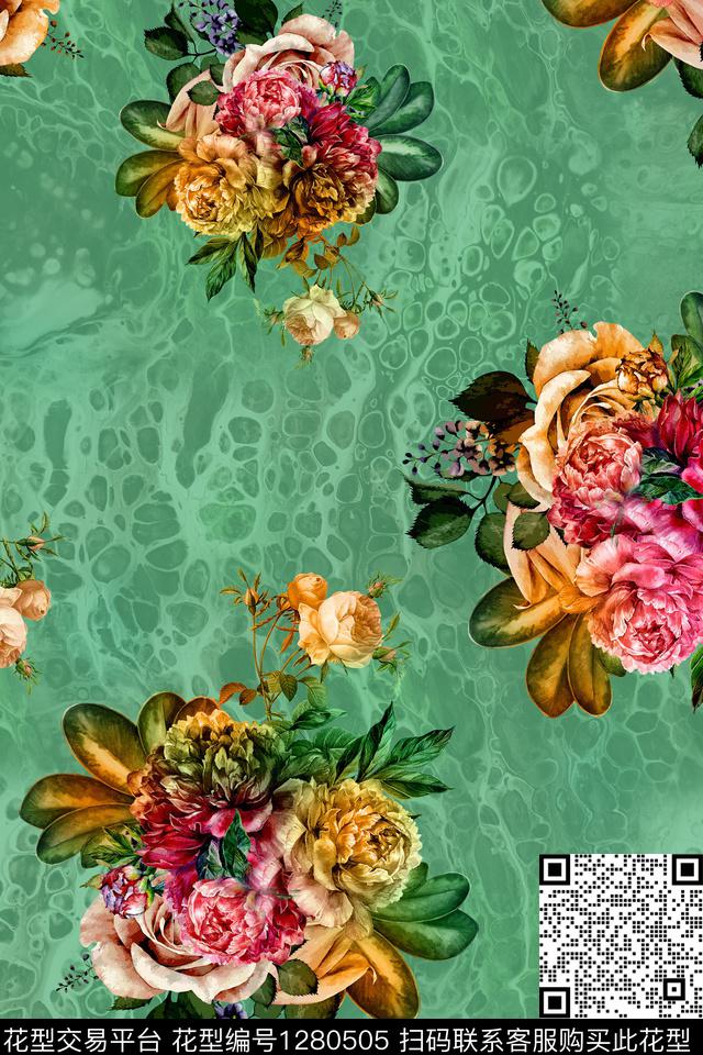 女装连衣裙花卉数码印花华亿平台下载（图片编号: 1280505） - 瓦栏（Walan）